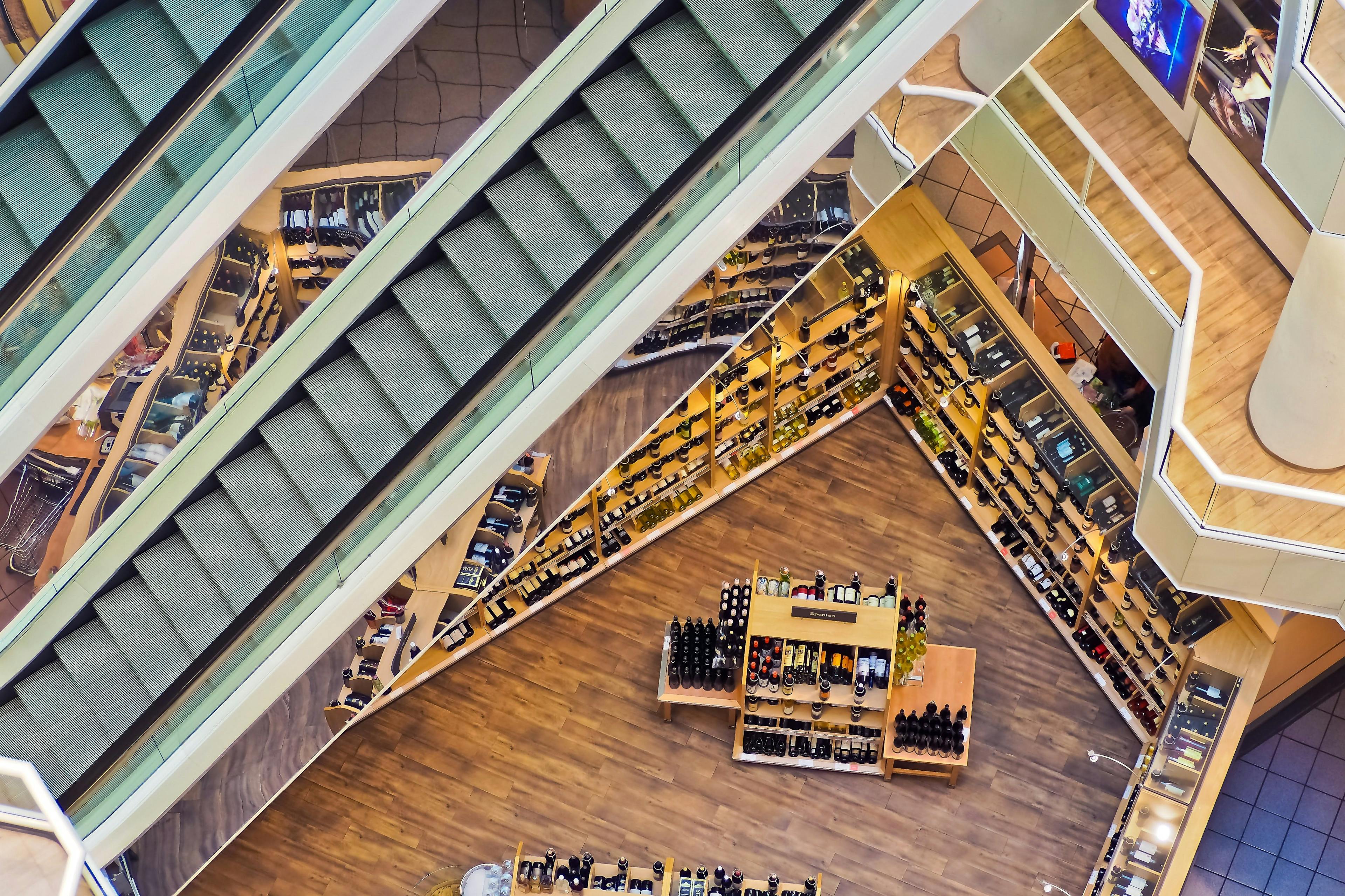 Shopping mall escalators