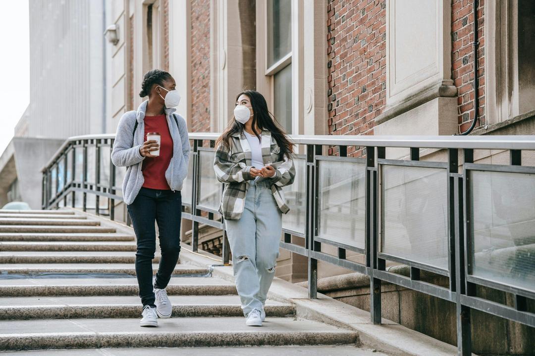 friends walking down stairs