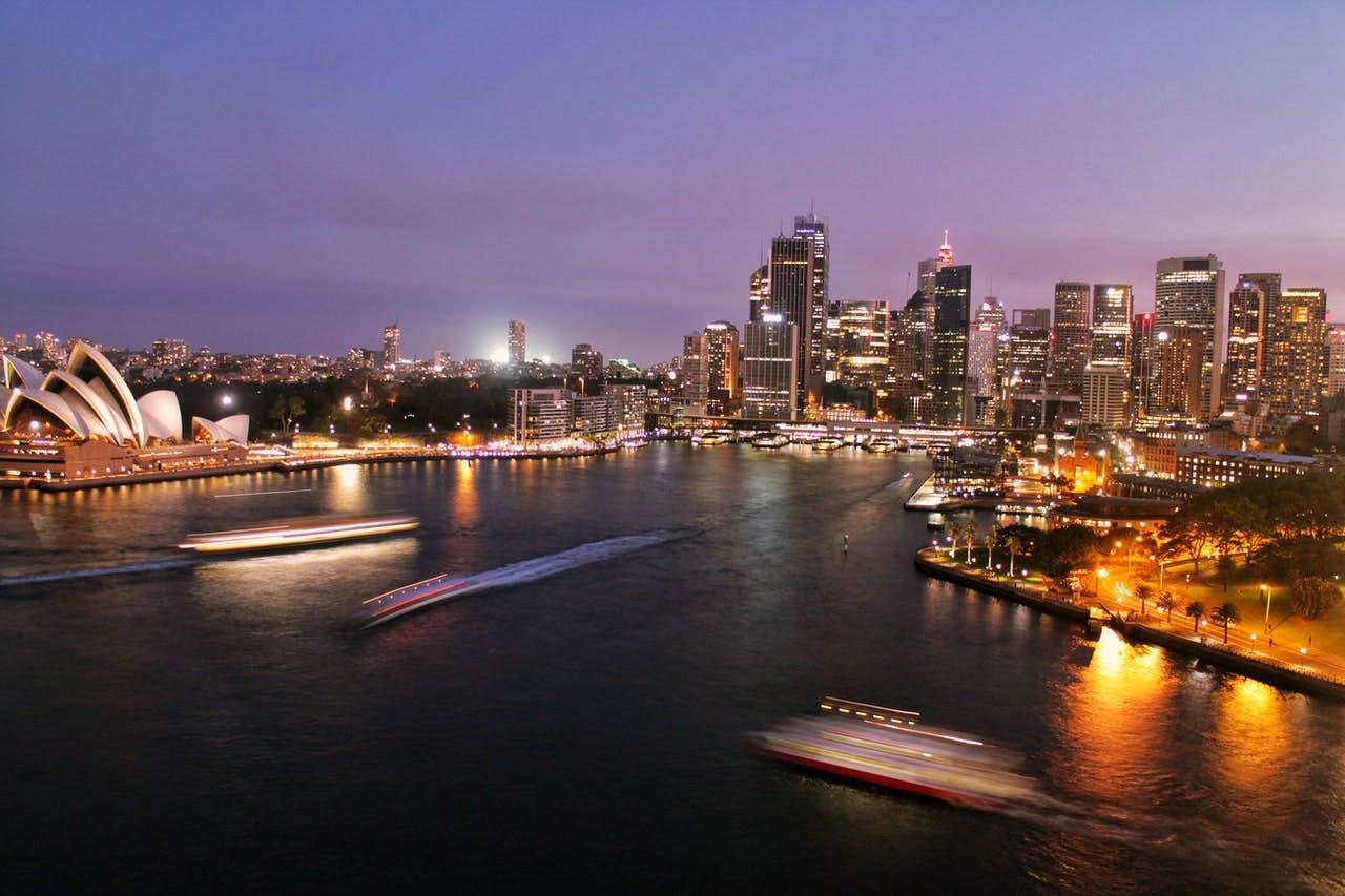 city riverside view at night