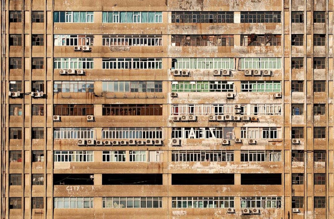 Old building facade with faded paint