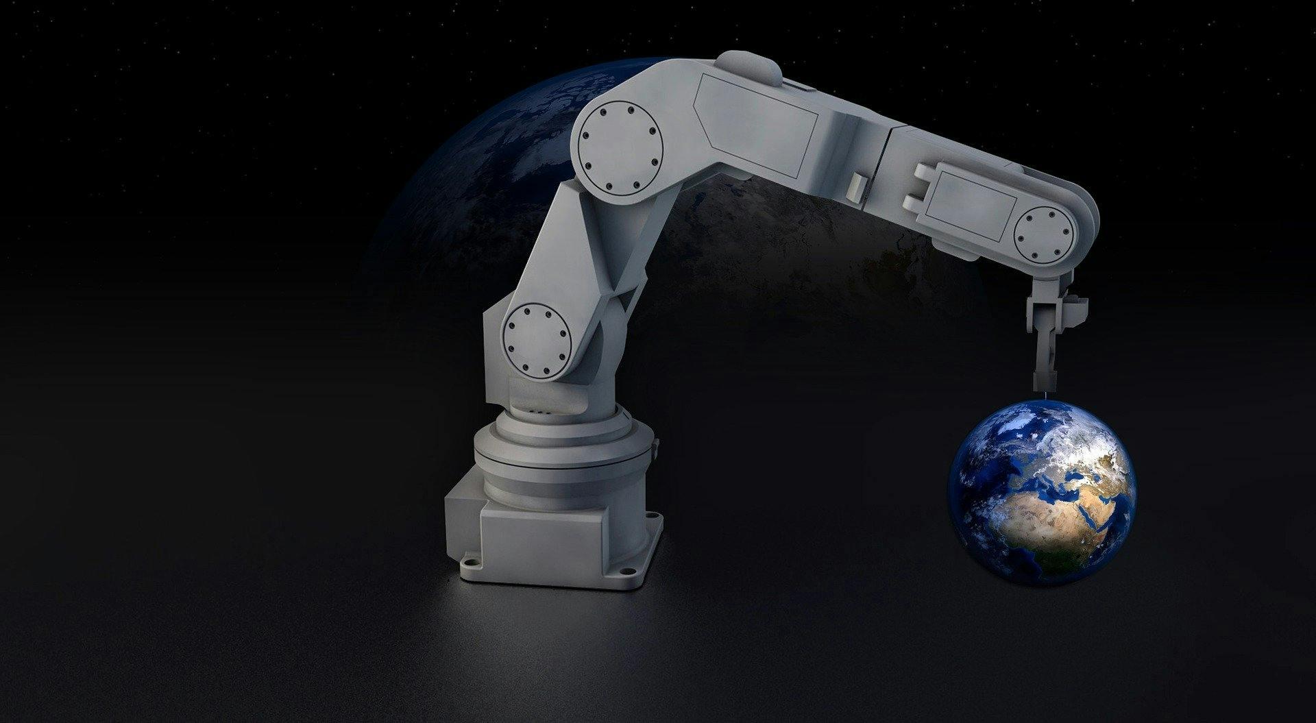 digital art of robot crane carrying the earth