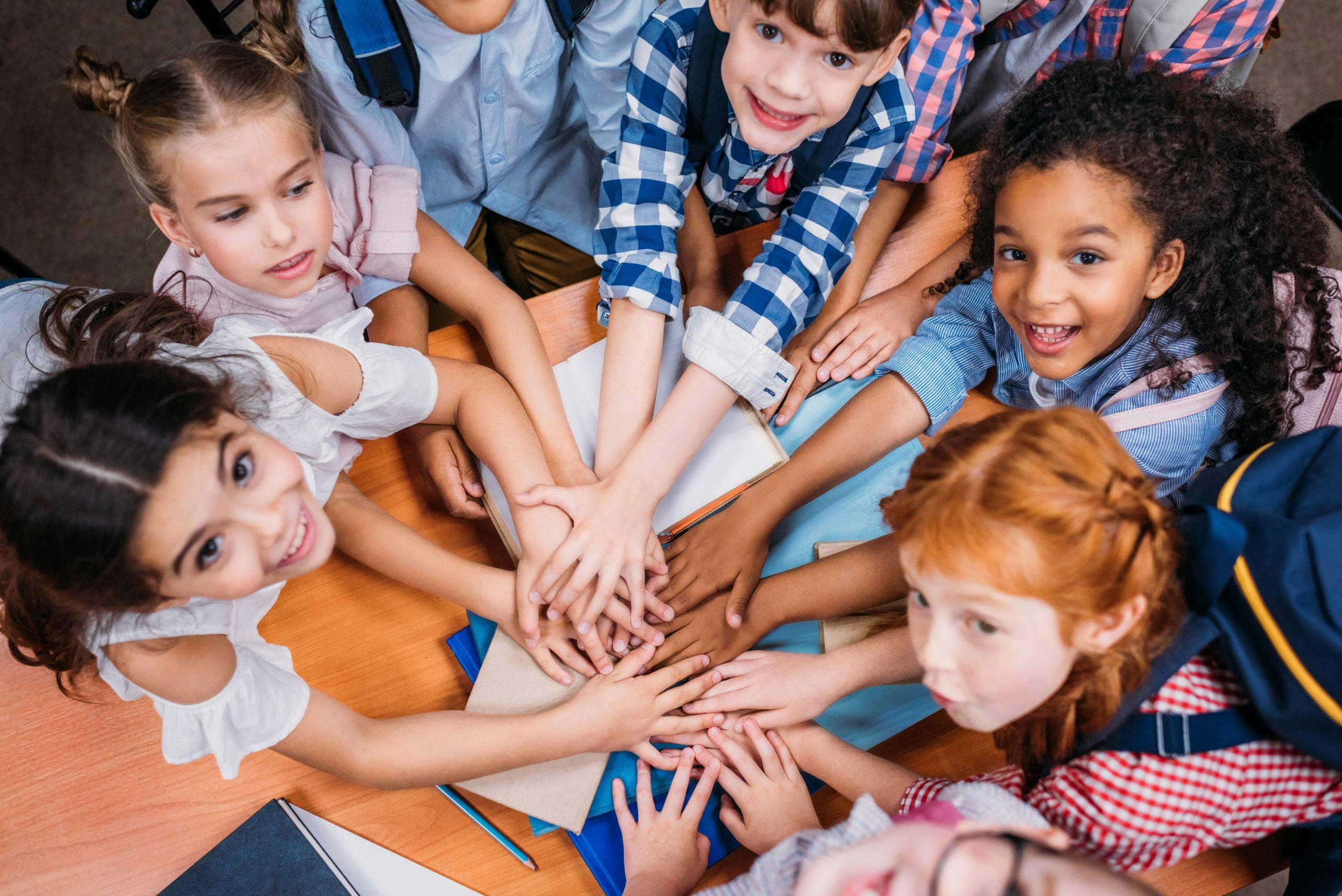 children in a huddle